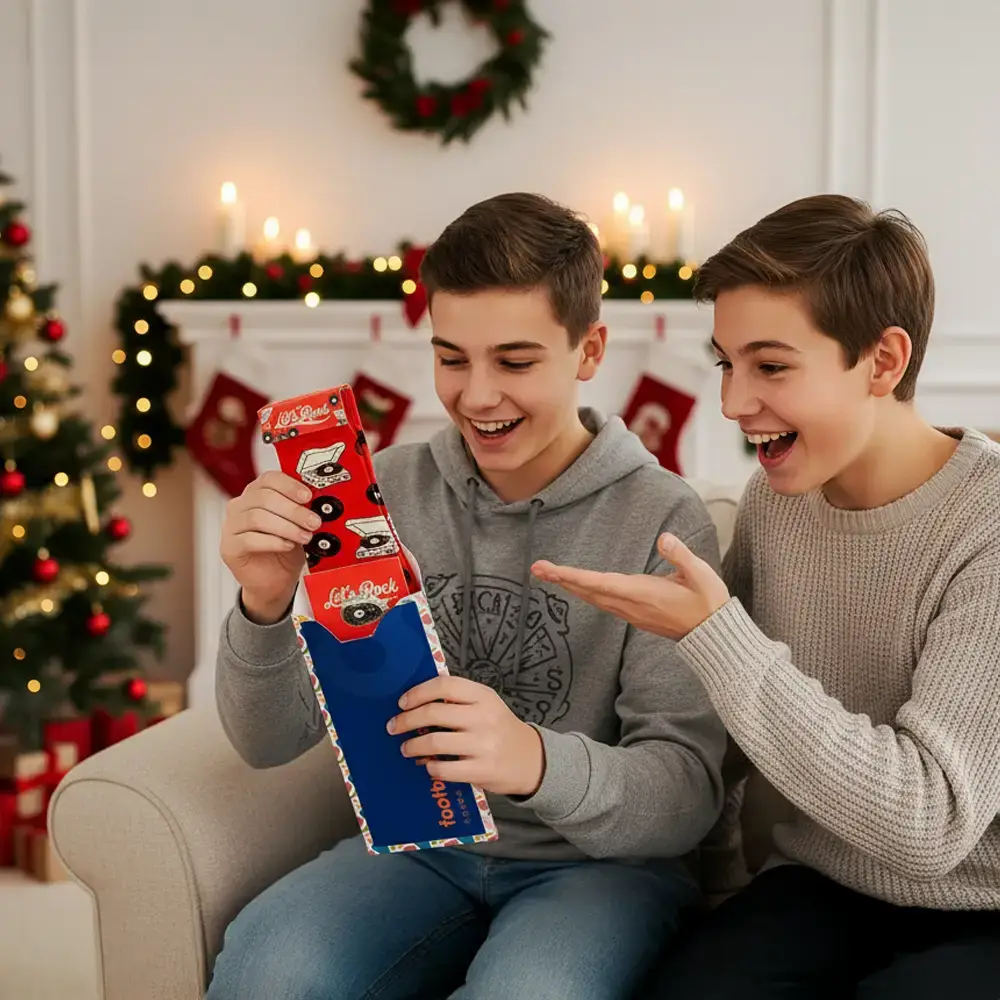 2 boys exctied to open the gift